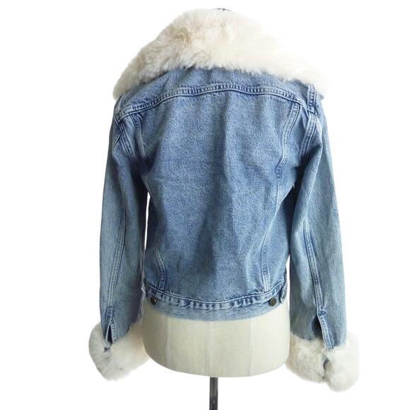 Reformation Aussie Denim Jean Jacket With Faux Fur Trim Sz Small - Picture 3 of 7